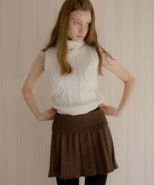 Jess Cable Pleats Knit Skirt (Brown)