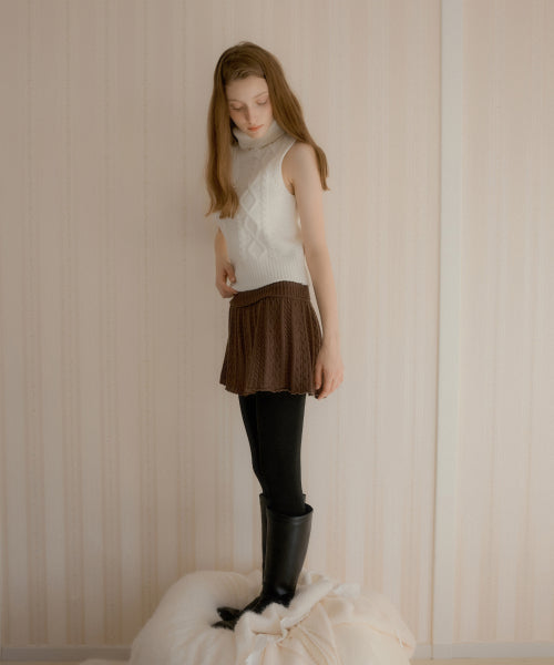 Jess Cable Pleats Knit Skirt (Brown)