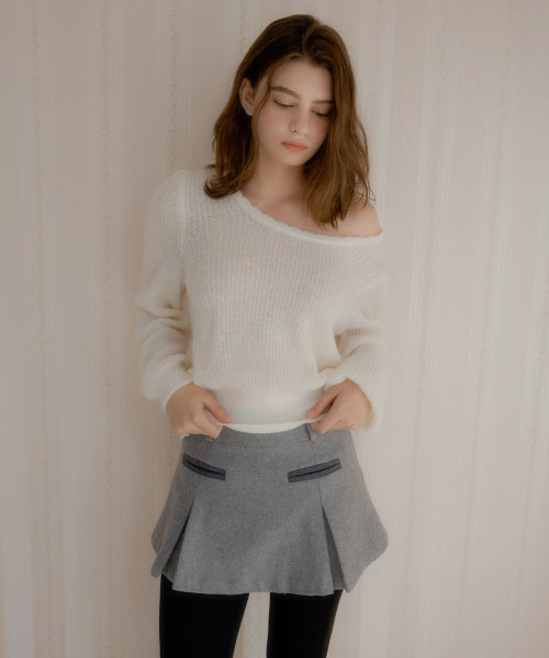 Claude pocket wool mini skirt (Gray)