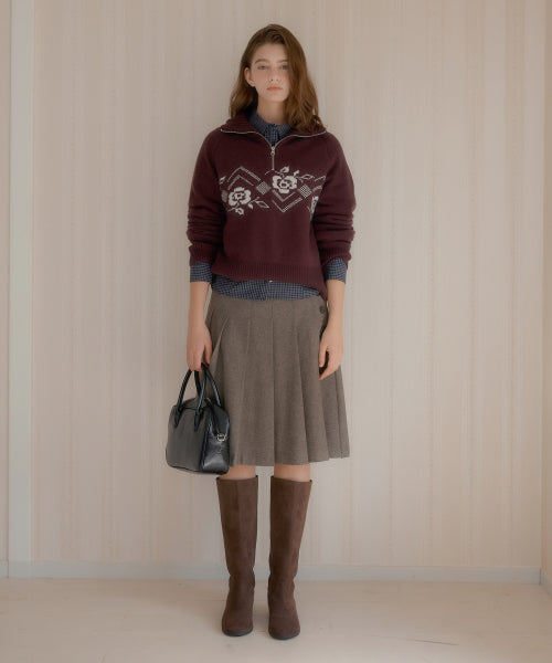 Burton Midi Pleats Wool Skirt (Brown)