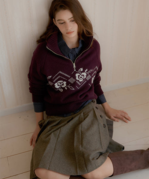 Burton Midi Pleats Wool Skirt (Brown)