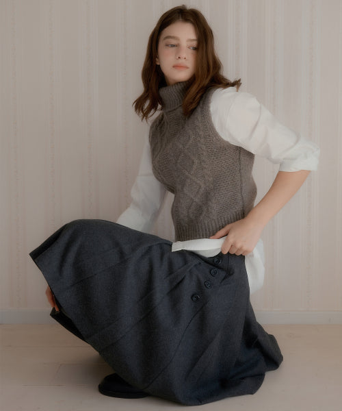 Burton Midi Pleats Wool Skirt (Charcoal)