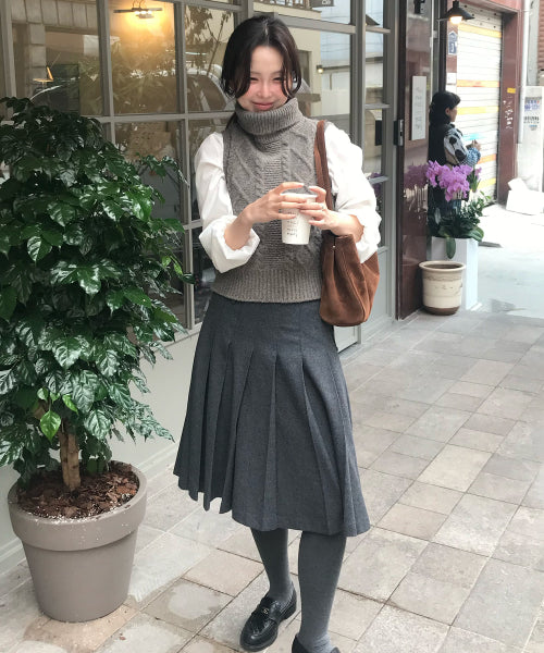 Burton Midi Pleats Wool Skirt (Charcoal)