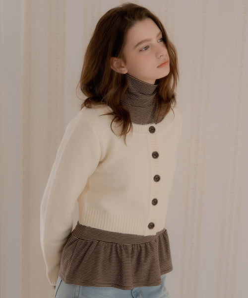 Chunky Lip Crop Wool Cardigan (Cream)