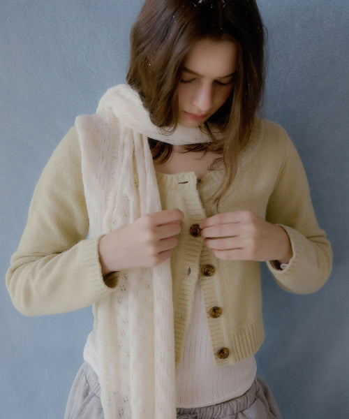 Chunky Lip Cropped Wool Cardigan (Light Khaki)