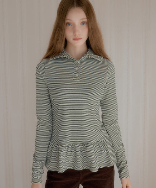 Stripe two-way frill turtleneck (ivory)