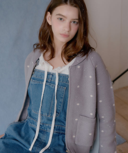 Dot Alpaca Wool Knitwear Zip-Up (Gray)