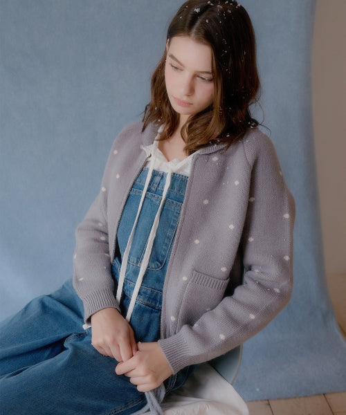 Dot Alpaca Wool Knitwear Zip-Up (Gray)
