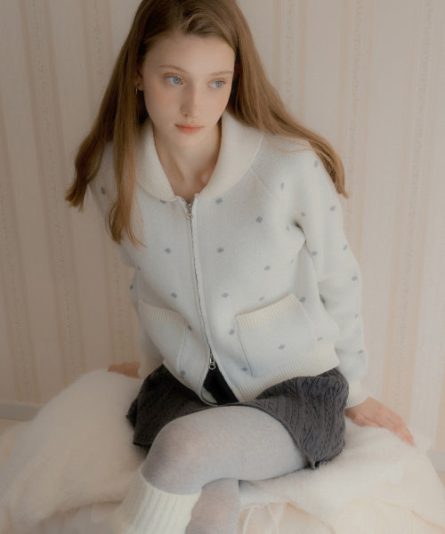 Dot Alpaca Wool Knitwear Zip-Up (Ivory)