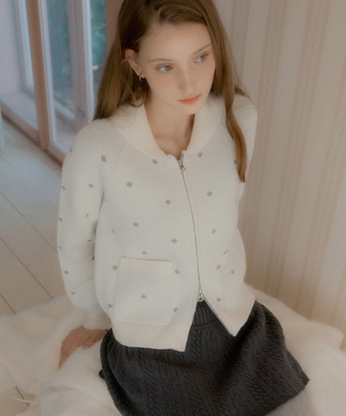 Dot Alpaca Wool Knitwear Zip-Up (Ivory)