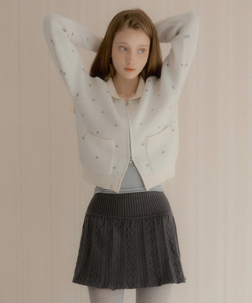 Dot Alpaca Wool Knitwear Zip-Up (Ivory)