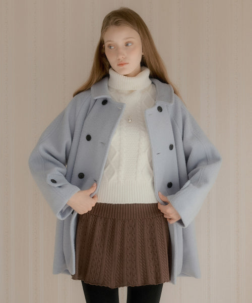 Melia Hair Ornament Wool Half Coat (Gray Blue)