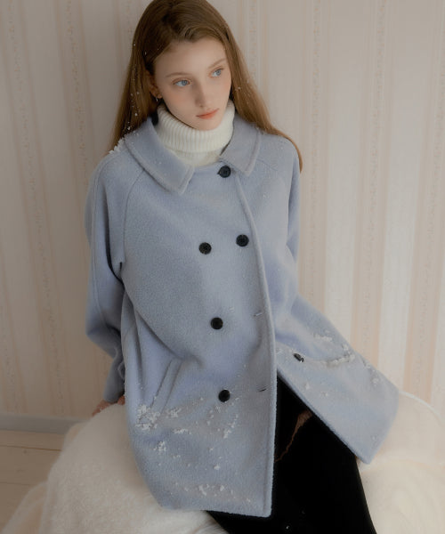 Melia Hair Ornament Wool Half Coat (Gray Blue)