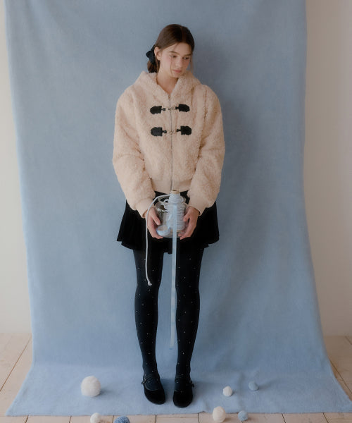 Twin Buckle Hooded Fur Jacket (Pink)