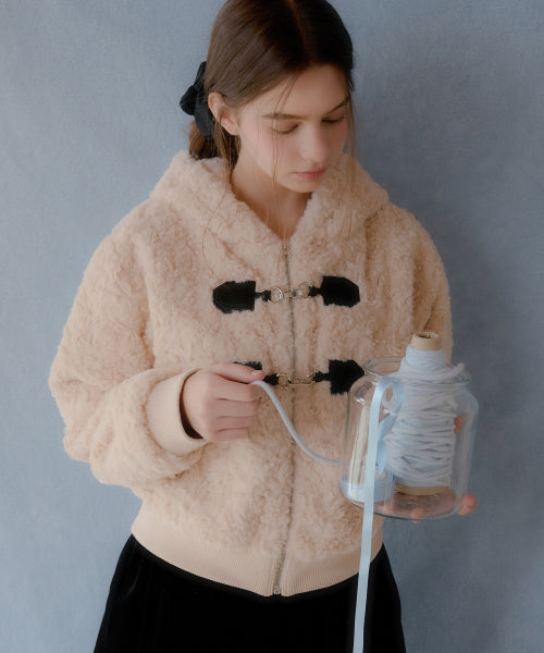 Twin Buckle Hooded Fur Jacket (Pink)
