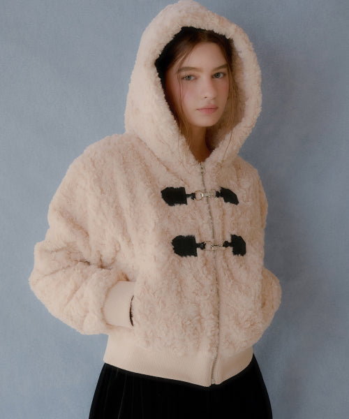 Twin Buckle Hooded Fur Jacket (Pink)