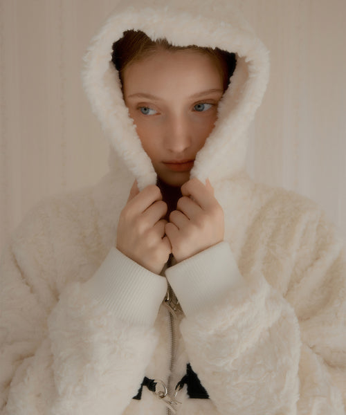 Twin Buckle Hooded Fur Jacket (Ivory)