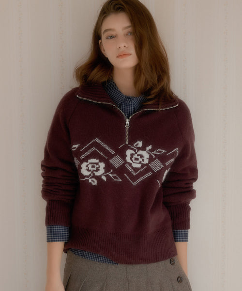 Rose Nordic Knit Half Zip-Up (Purple)