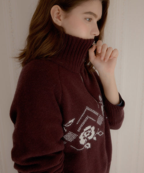 Rose Nordic Knit Half Zip-Up (Purple)
