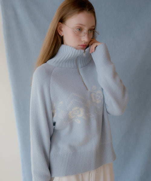 Rose Nordic Knit Half Zip-Up (Sky Blue)