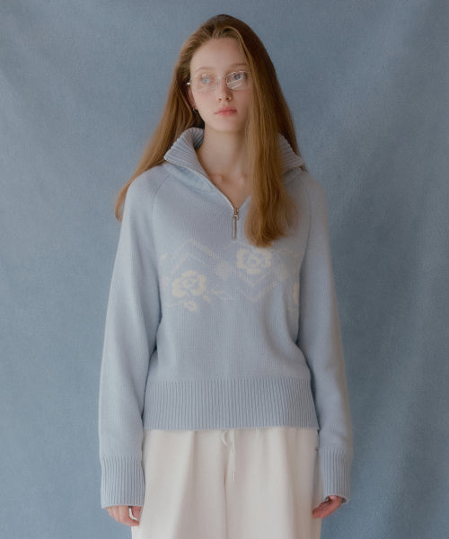 Rose Nordic Knit Half Zip-Up (Sky Blue)