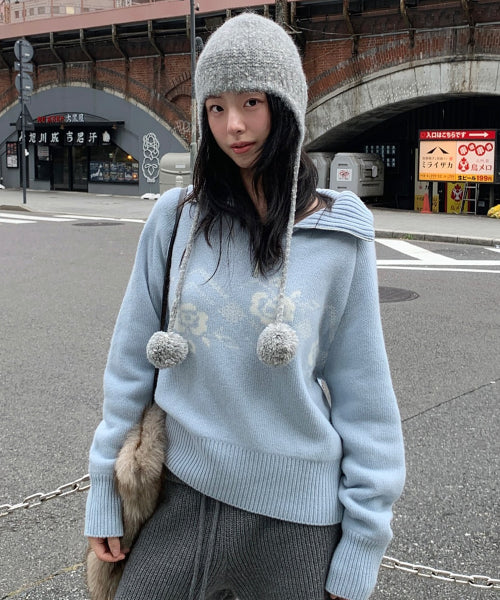 Rose Nordic Knit Half Zip-Up (Sky Blue)