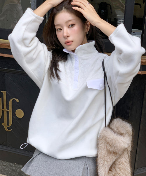 Posh Lace Fleece Anorak (White)