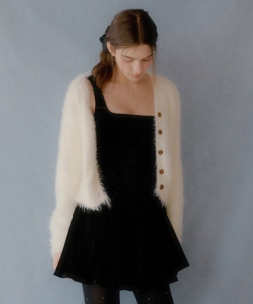 Hair Ornament Deep V-Neck Cardigan (Ivory)