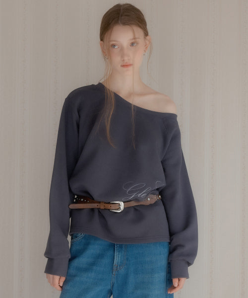 Zenk One Shoulder Embroidered Sweatshirt (Charcoal)