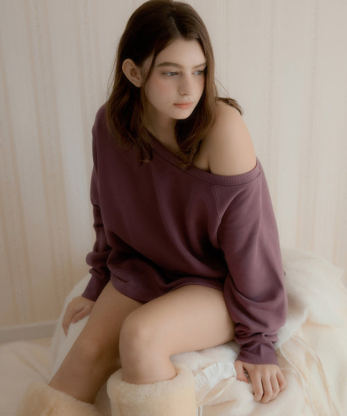 Zenk One Shoulder Embroidered Sweatshirt (Purple)