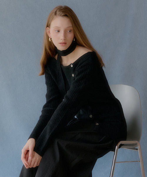 Layered wool knit dress (black)