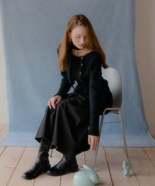 Layered wool knit dress (black)