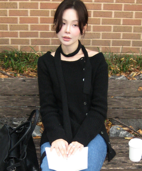 Layered wool knit dress (black)