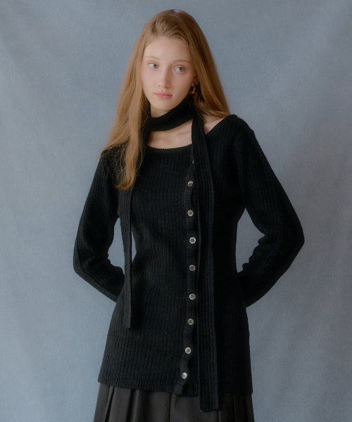 Layered wool knit dress (black)