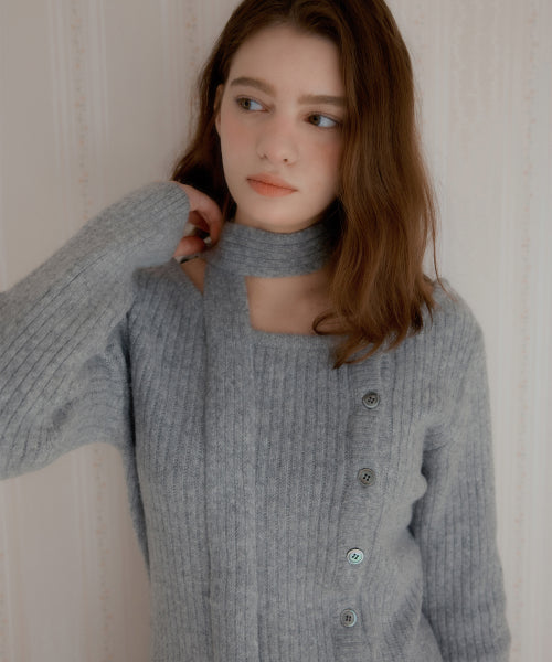 Layered wool knit dress (Gray)