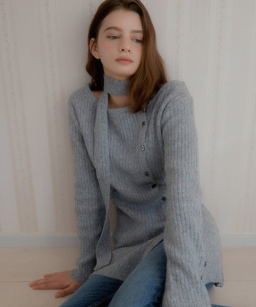 Layered wool knit dress (Gray)