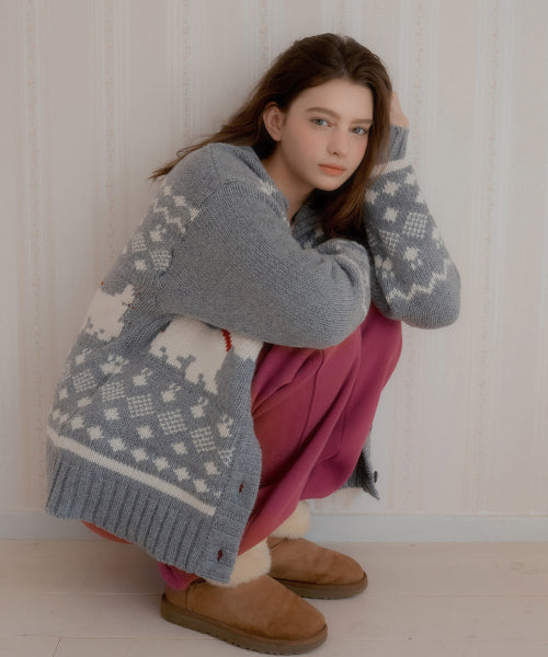 Scottish Terrier Cowichan Wool Cardigan (Gray)