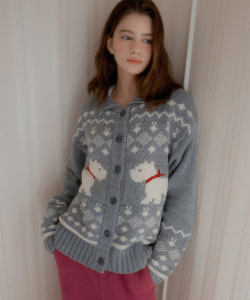 Scottish Terrier Cowichan Wool Cardigan (Gray)