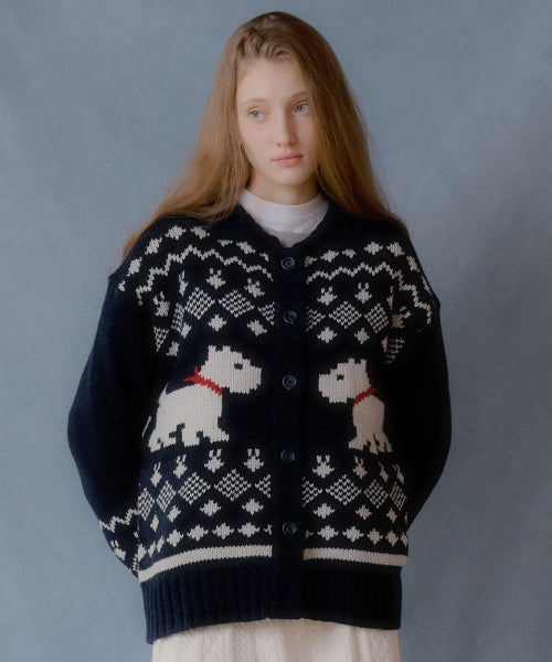 Scottish Terrier Cowichan Wool Cardigan (Navy)