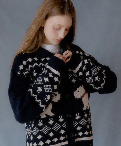 Scottish Terrier Cowichan Wool Cardigan (Navy)