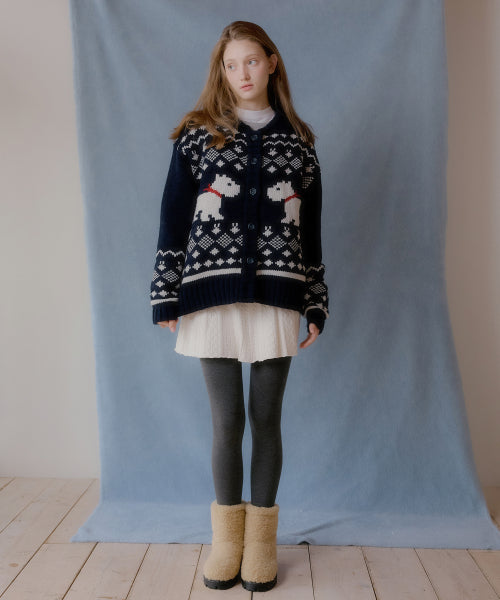 Scottish Terrier Cowichan Wool Cardigan (Navy)