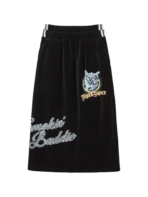 VELVET GRAPHIC SKIRT BLACK