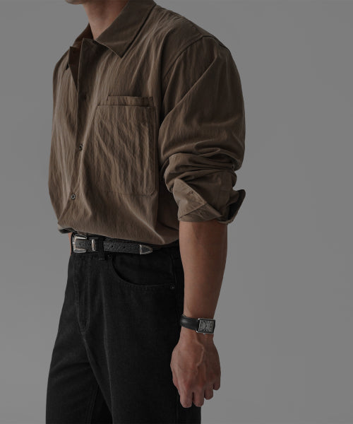 TEXTURED CONVERTIBLE COLLAR SHIRT [MOCHA]
