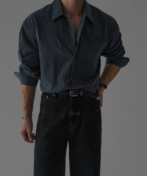 TEXTURED CONVERTIBLE COLLAR SHIRT [CHARCOAL]