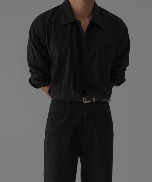 TEXTURED CONVERTIBLE COLLAR SHIRT [CHARCOAL]