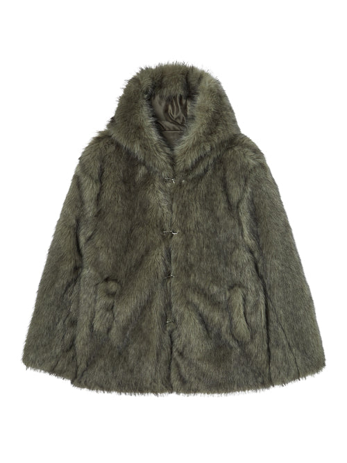 HOODED FUR COAT KHAKI
