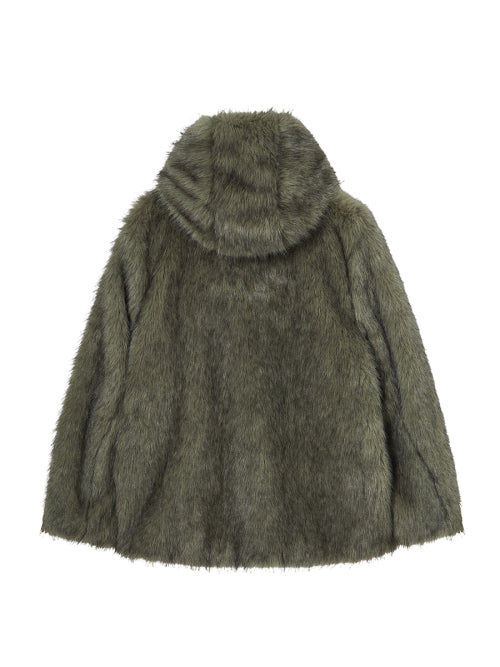 HOODED FUR COAT KHAKI