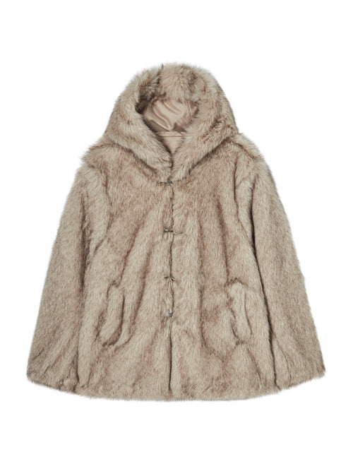 HOODED FUR COAT BEIGE