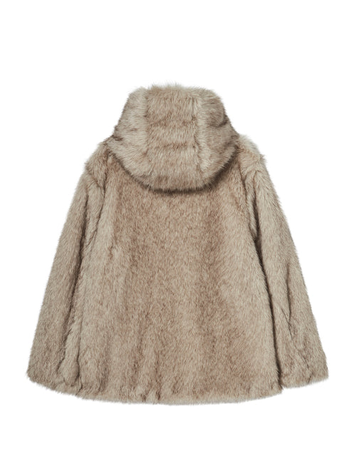 HOODED FUR COAT BEIGE
