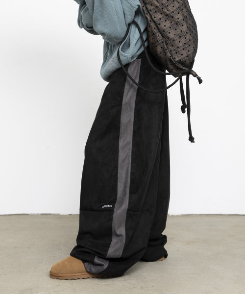 GP175 Side Color Block Suede Balloon Pants (BLACK)